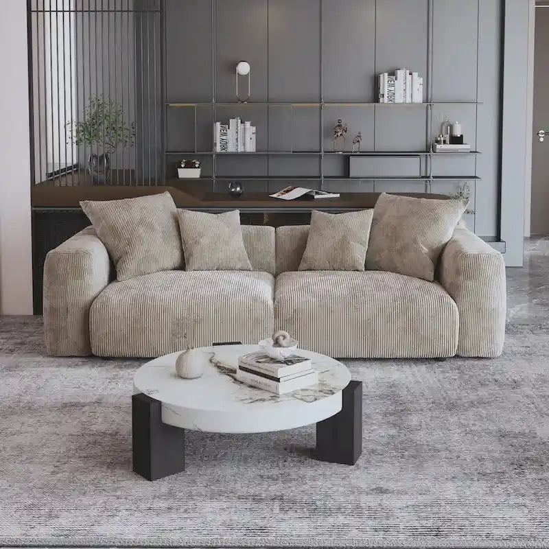 Sofá y loveseat cómodos de asiento profundo, tapizados de pana, con patas de madera maciza para la sala de estar