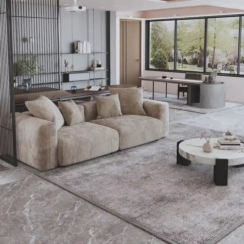 Sofá y loveseat cómodos de asiento profundo, tapizados de pana, con patas de madera maciza para la sala de estar