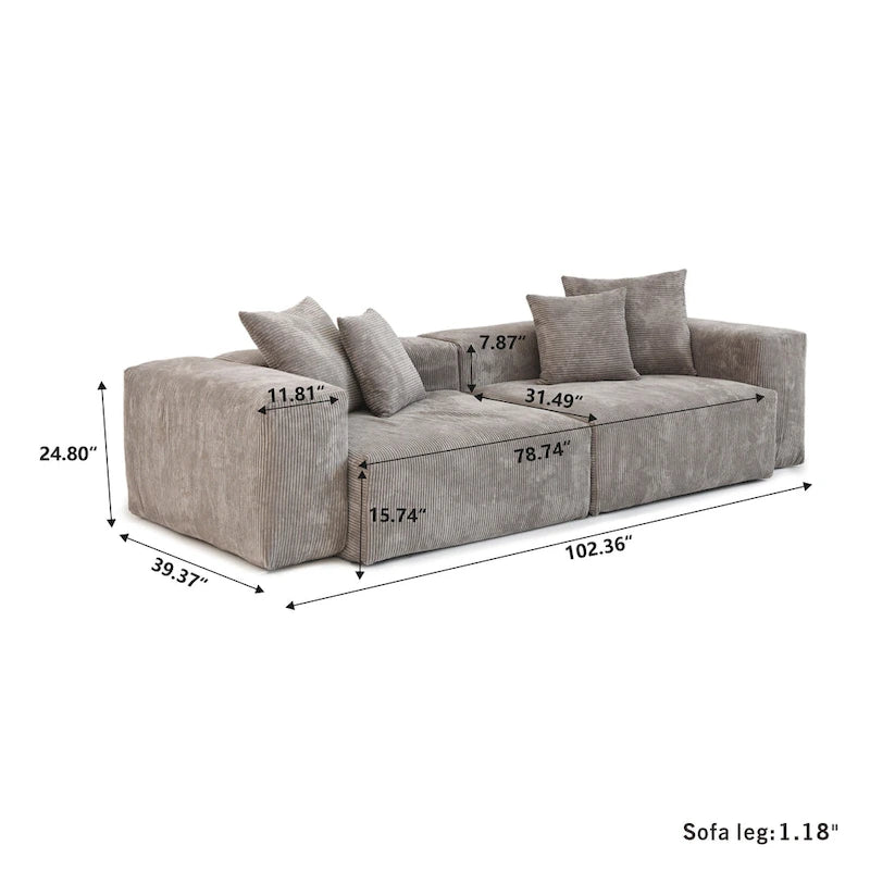 Sofá y loveseat cómodos de asiento profundo, tapizados de pana, con patas de madera maciza para la sala de estar