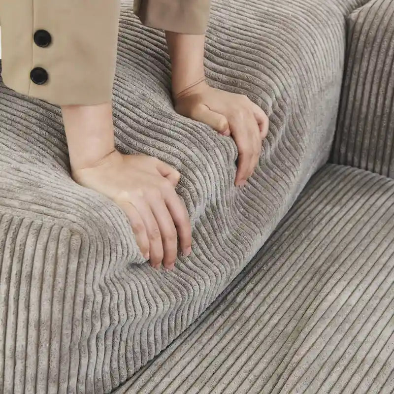 Sofá y loveseat cómodos de asiento profundo, tapizados de pana, con patas de madera maciza para la sala de estar