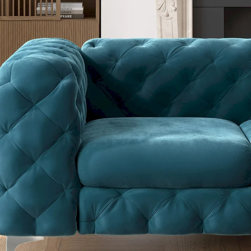 Corvus Aosta tűzött bársony Chesterfield kétszemélyes kanapé