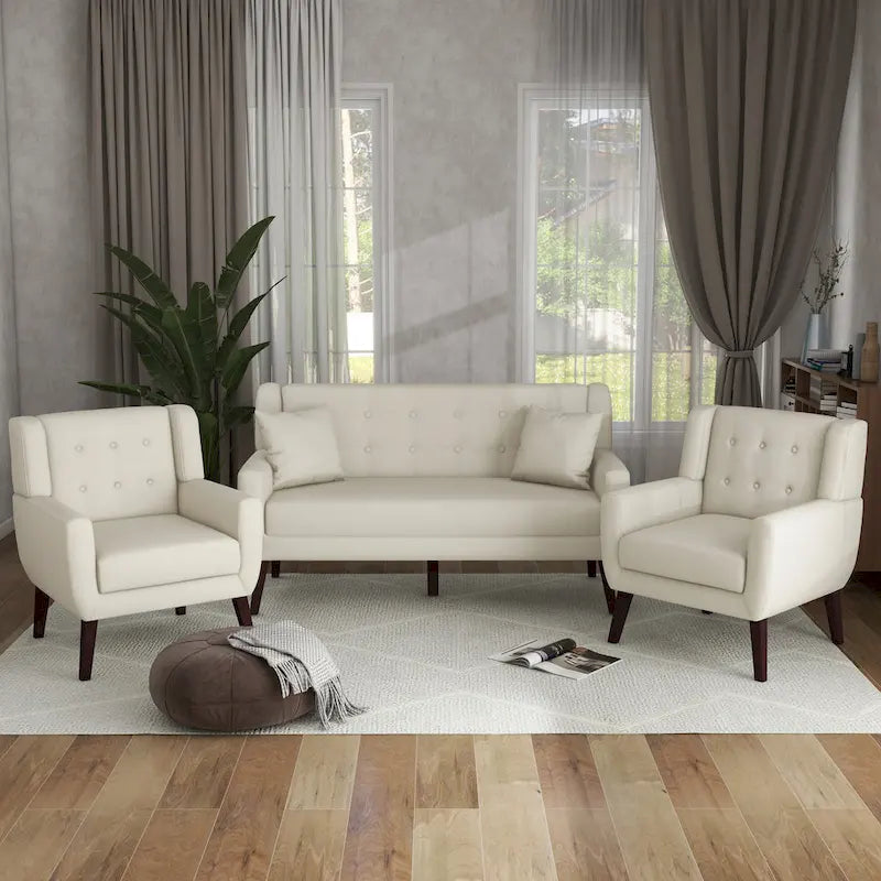 Nowoczesna zaokrąglona sofa loveseat o szerokości 63 cali, pikowana guzikami, z 2 fotelami akcentowymi