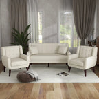 Nowoczesna zaokrąglona sofa loveseat o szerokości 63 cali, pikowana guzikami, z 2 fotelami akcentowymi