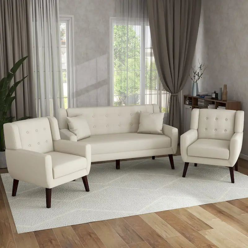Nowoczesna zaokrąglona sofa loveseat o szerokości 63 cali, pikowana guzikami, z 2 fotelami akcentowymi