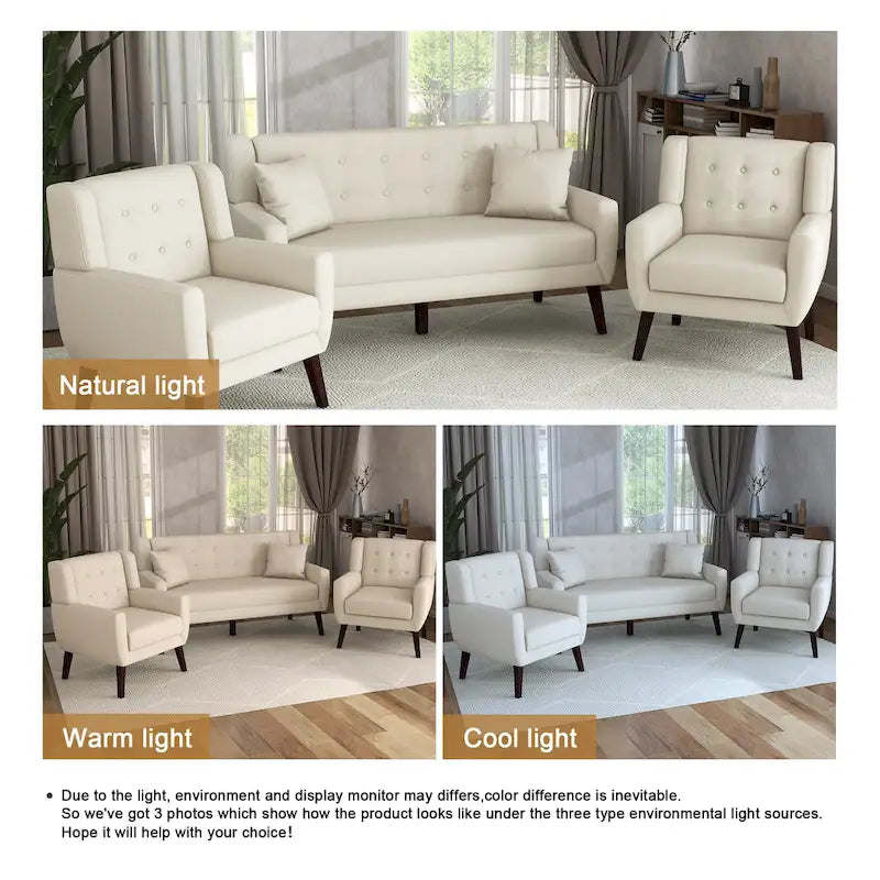 Nowoczesna zaokrąglona sofa loveseat o szerokości 63 cali, pikowana guzikami, z 2 fotelami akcentowymi
