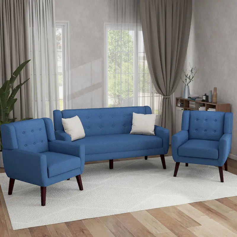 Nowoczesna zaokrąglona sofa loveseat o szerokości 63 cali, pikowana guzikami, z 2 fotelami akcentowymi