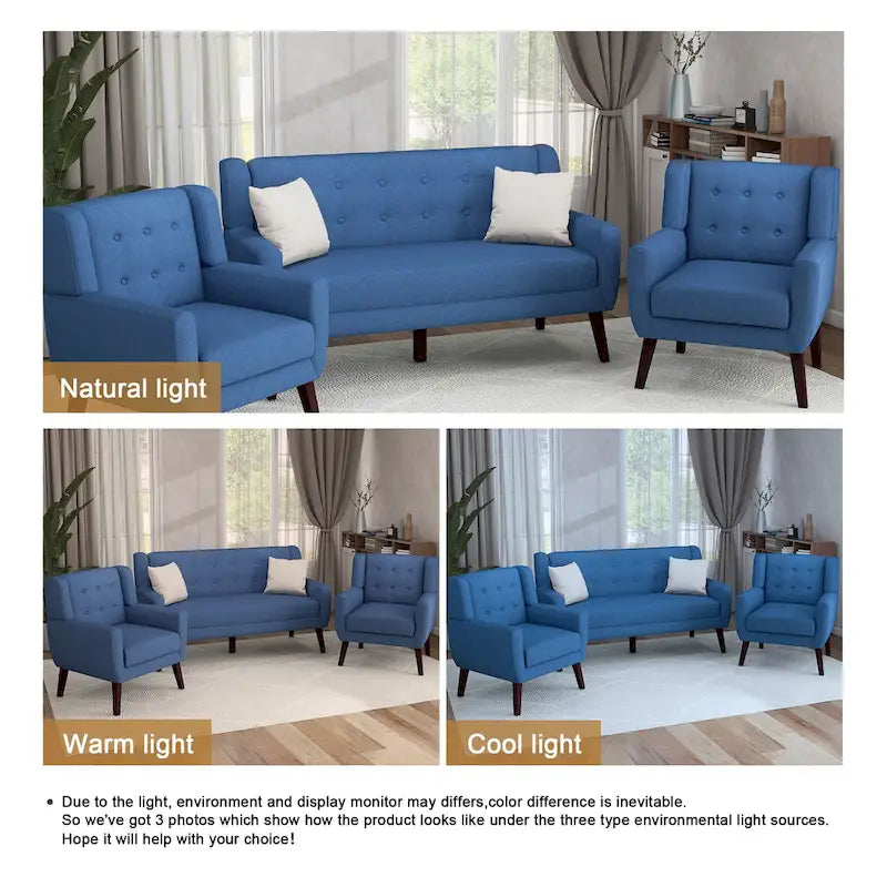 Nowoczesna zaokrąglona sofa loveseat o szerokości 63 cali, pikowana guzikami, z 2 fotelami akcentowymi