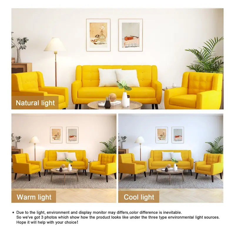 Nowoczesna zaokrąglona sofa loveseat o szerokości 63 cali, pikowana guzikami, z 2 fotelami akcentowymi