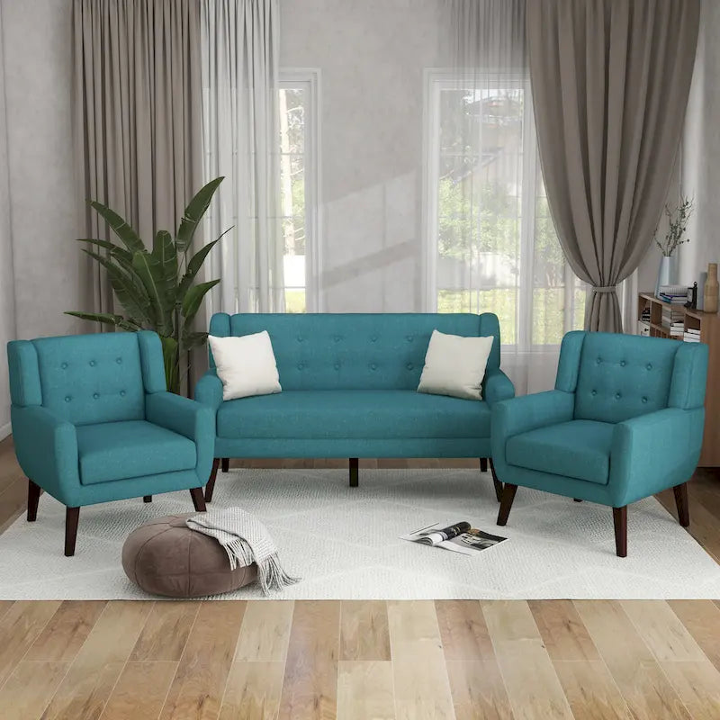 Nowoczesna zaokrąglona sofa loveseat o szerokości 63 cali, pikowana guzikami, z 2 fotelami akcentowymi