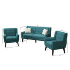 Nowoczesna zaokrąglona sofa loveseat o szerokości 63 cali, pikowana guzikami, z 2 fotelami akcentowymi