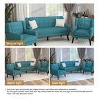 Nowoczesna zaokrąglona sofa loveseat o szerokości 63 cali, pikowana guzikami, z 2 fotelami akcentowymi