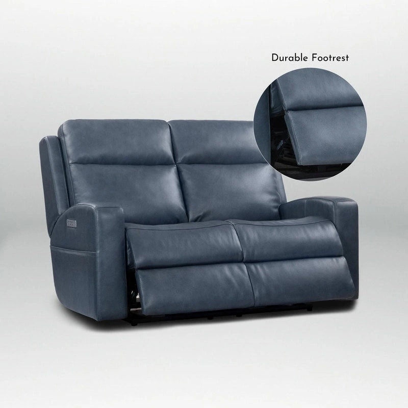 Canapé inclinable électrique deux places en cuir véritable, avec rangement et port de recharge USB pour le salon