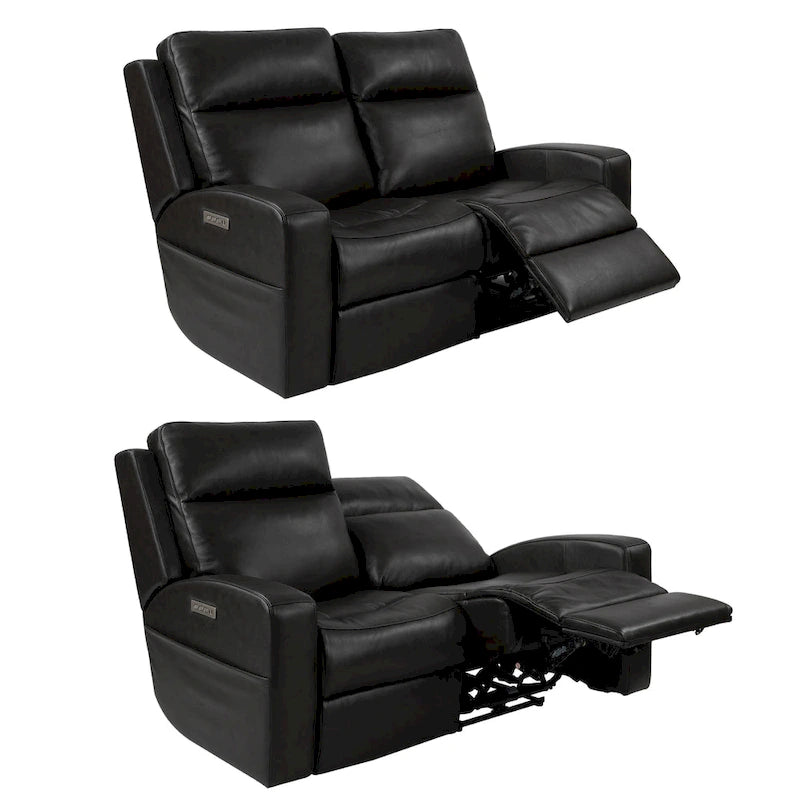 Canapé inclinable électrique deux places en cuir véritable, avec rangement et port de recharge USB pour le salon