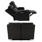 Canapé inclinable électrique deux places en cuir véritable, avec rangement et port de recharge USB pour le salon