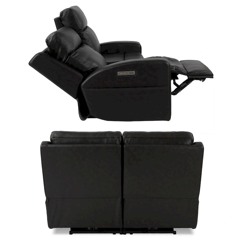 Canapé inclinable électrique deux places en cuir véritable, avec rangement et port de recharge USB pour le salon
