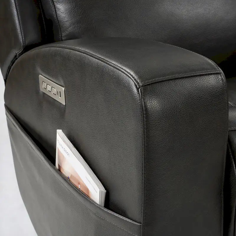 Canapé inclinable électrique deux places en cuir véritable, avec rangement et port de recharge USB pour le salon