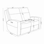 Canapé inclinable électrique deux places en cuir véritable, avec rangement et port de recharge USB pour le salon