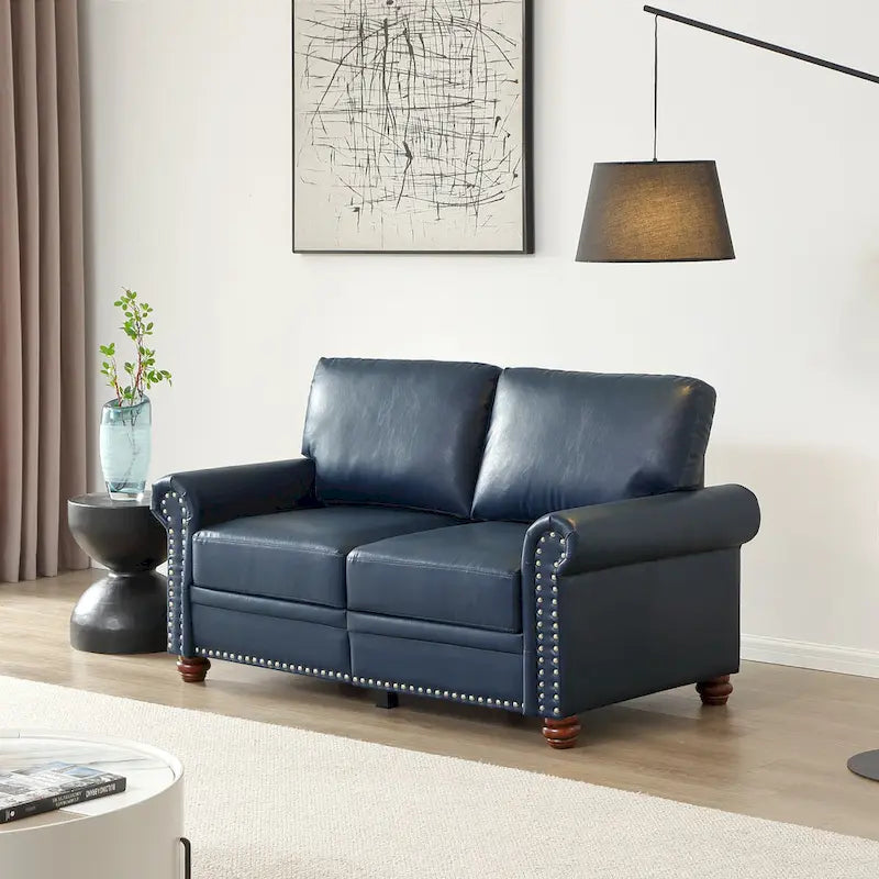 Wohnzimmersofa, Zweisitzer, Sessel, marineblaues Kunstleder