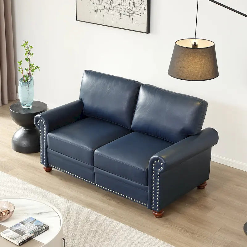 Wohnzimmersofa, Zweisitzer, Sessel, marineblaues Kunstleder