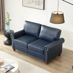 Wohnzimmersofa, Zweisitzer, Sessel, marineblaues Kunstleder