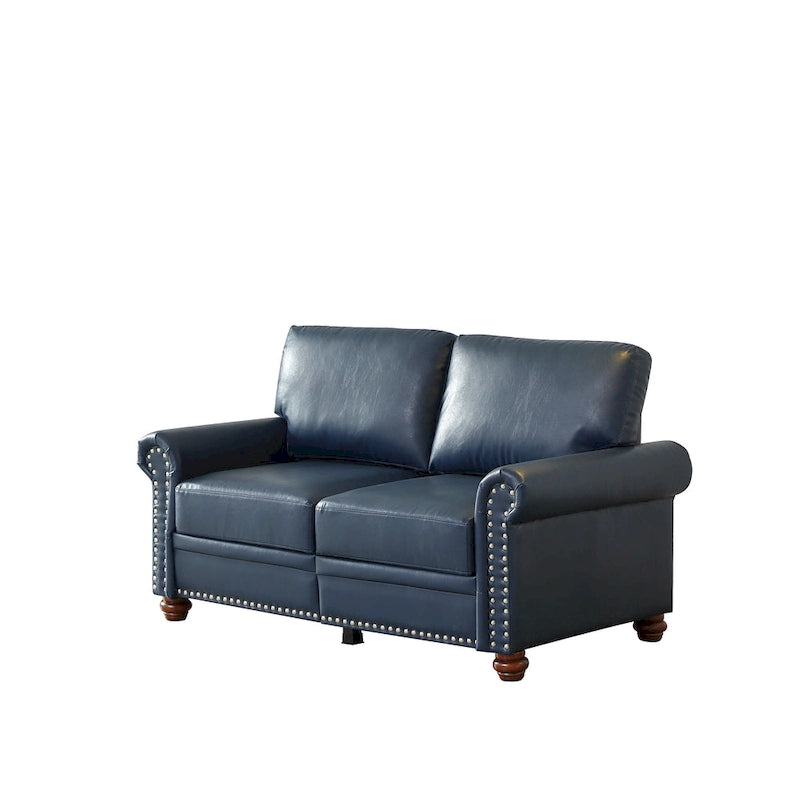 Wohnzimmersofa, Zweisitzer, Sessel, marineblaues Kunstleder
