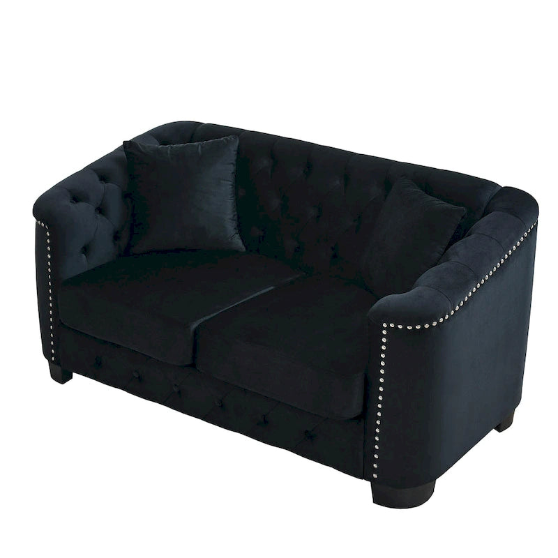 Sofá Chesterfield moderno de terciopelo de 59 pulgadas, sofá de 2 plazas, respaldos tapizados con capitoné, brazos con tachuelas y 2 cojines para la sala de estar