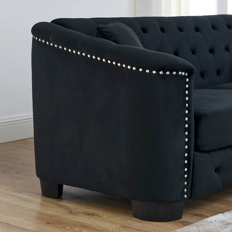 Sofá Chesterfield moderno de terciopelo de 59 pulgadas, sofá de 2 plazas, respaldos tapizados con capitoné, brazos con tachuelas y 2 cojines para la sala de estar