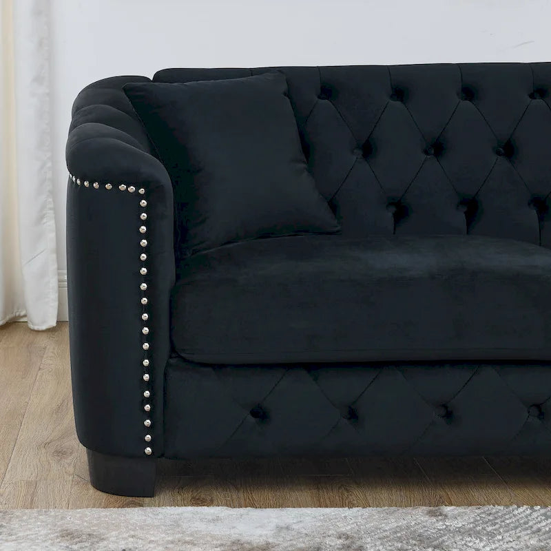 Sofá Chesterfield moderno de terciopelo de 59 pulgadas, sofá de 2 plazas, respaldos tapizados con capitoné, brazos con tachuelas y 2 cojines para la sala de estar