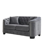 Sofá Chesterfield moderno de terciopelo de 59 pulgadas, sofá de 2 plazas, respaldos tapizados con capitoné, brazos con tachuelas y 2 cojines para la sala de estar