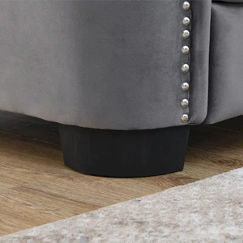 Sofá Chesterfield moderno de terciopelo de 59 pulgadas, sofá de 2 plazas, respaldos tapizados con capitoné, brazos con tachuelas y 2 cojines para la sala de estar