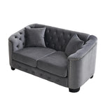 Sofá Chesterfield moderno de terciopelo de 59 pulgadas, sofá de 2 plazas, respaldos tapizados con capitoné, brazos con tachuelas y 2 cojines para la sala de estar