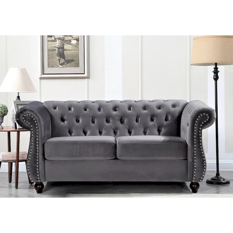 Kemos bársony Chesterfield kétszemélyes kanapé