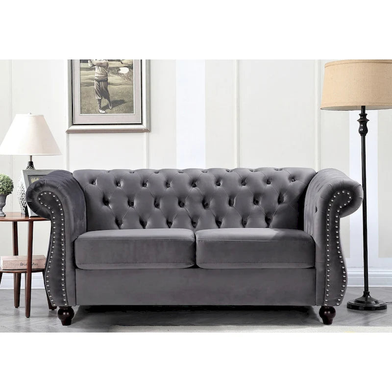 Kemos bársony Chesterfield kétszemélyes kanapé