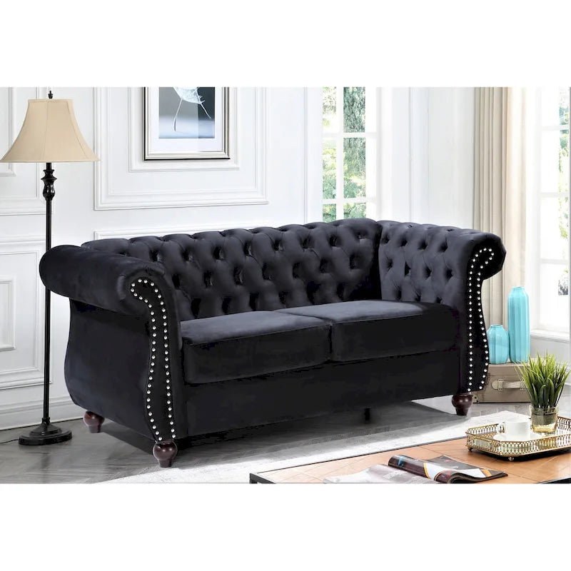 Kemos bársony Chesterfield kétszemélyes kanapé