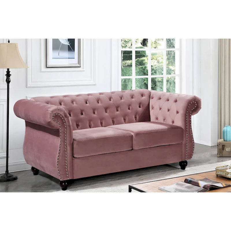 Kemos bársony Chesterfield kétszemélyes kanapé