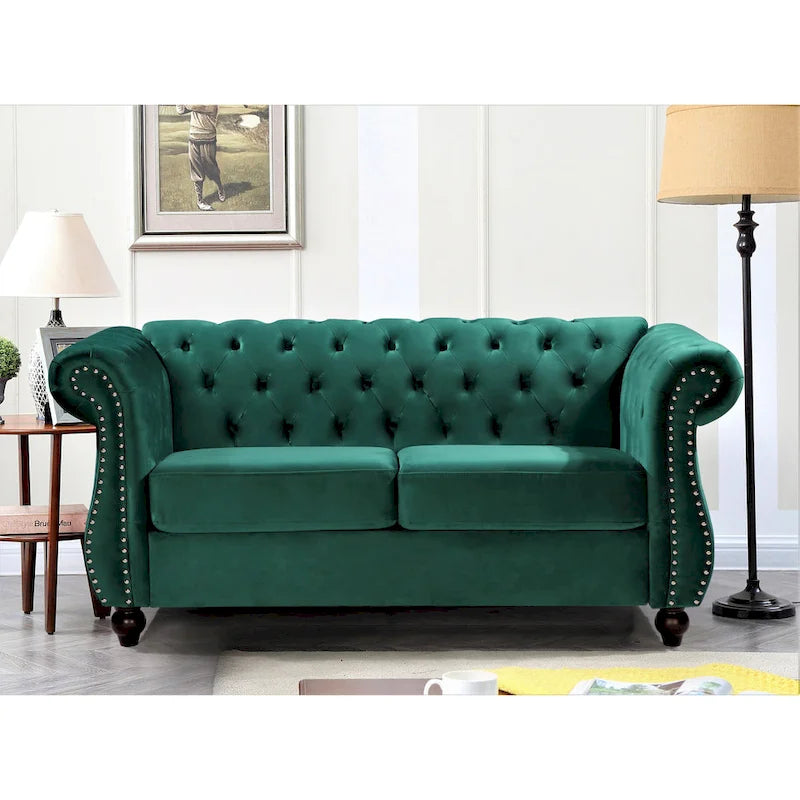 Kemos bársony Chesterfield kétszemélyes kanapé