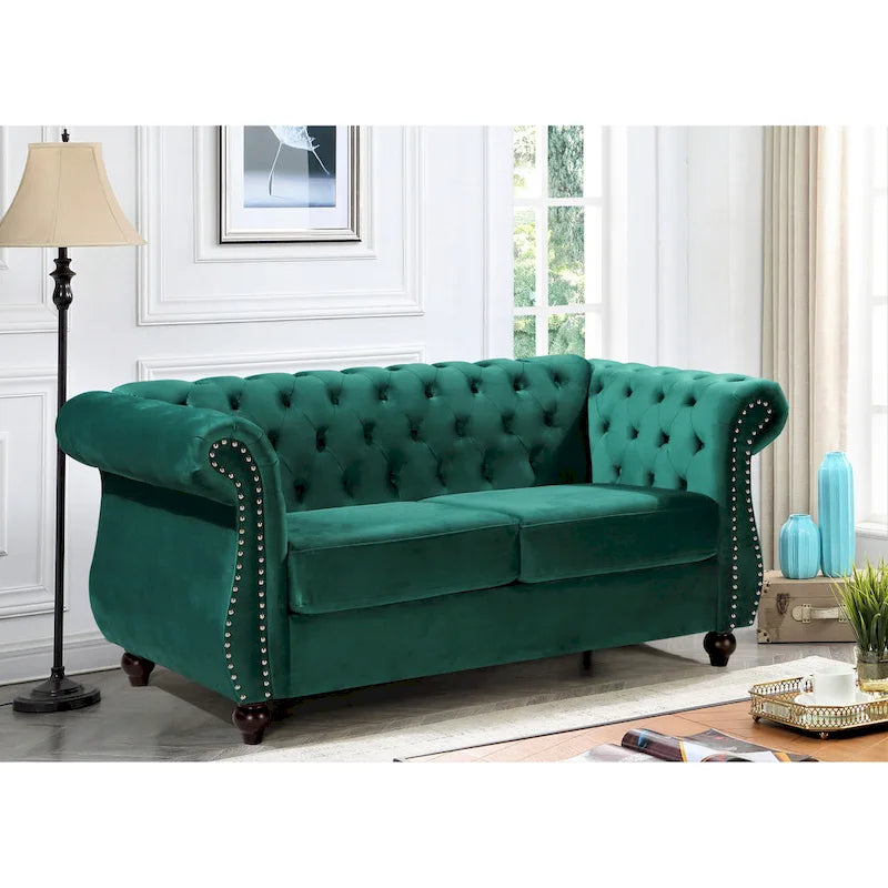 Kemos bársony Chesterfield kétszemélyes kanapé