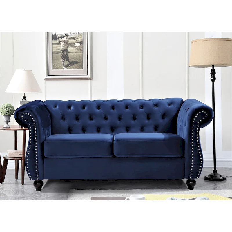 Kemos bársony Chesterfield kétszemélyes kanapé