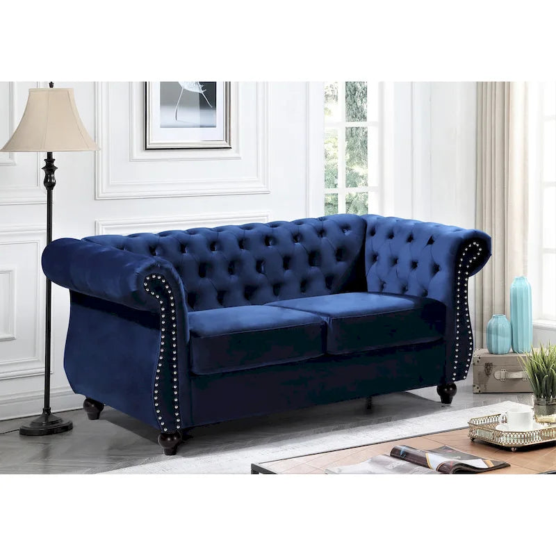 Kemos bársony Chesterfield kétszemélyes kanapé