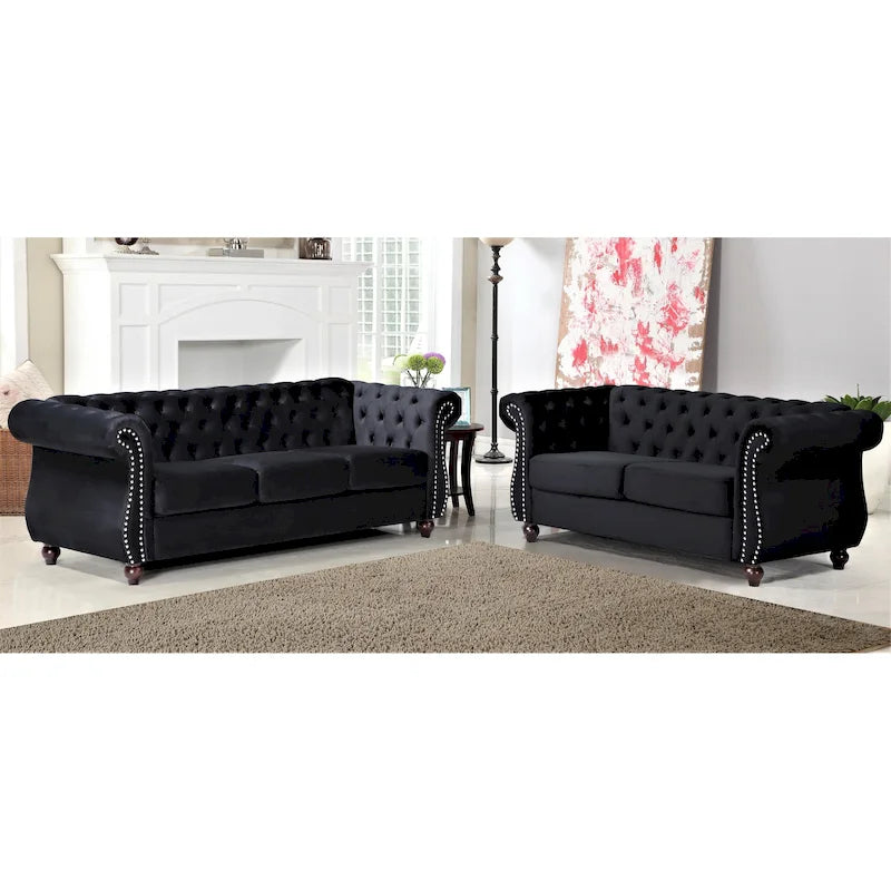 Kemos 2-teiliges Chesterfield-Wohnzimmer-Set aus Samt