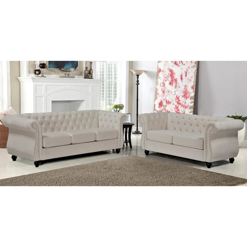Kemos 2-teiliges Chesterfield-Wohnzimmer-Set aus Samt