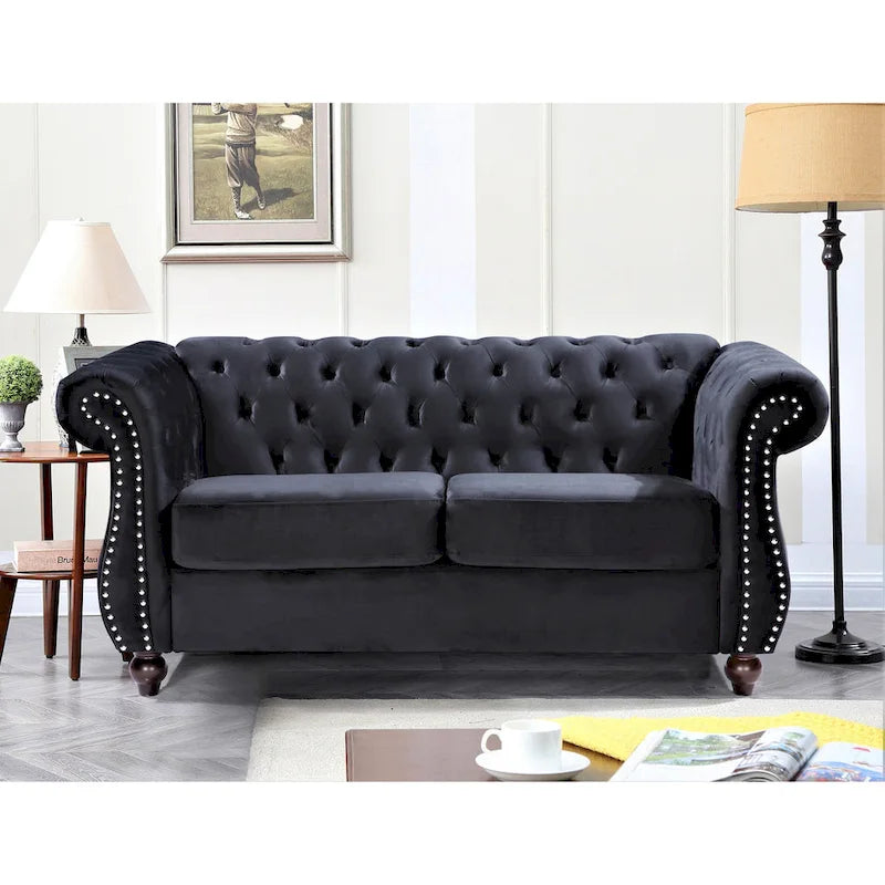 Kemos 2-teiliges Chesterfield-Wohnzimmer-Set aus Samt