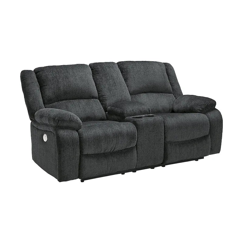 Canapé deux places inclinable électrique double Draycoll avec console, gris foncé - 40 x 70 x 40