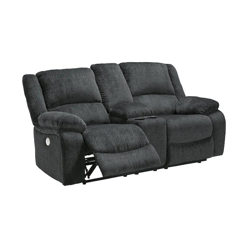 Canapé deux places inclinable électrique double Draycoll avec console, gris foncé - 40 x 70 x 40