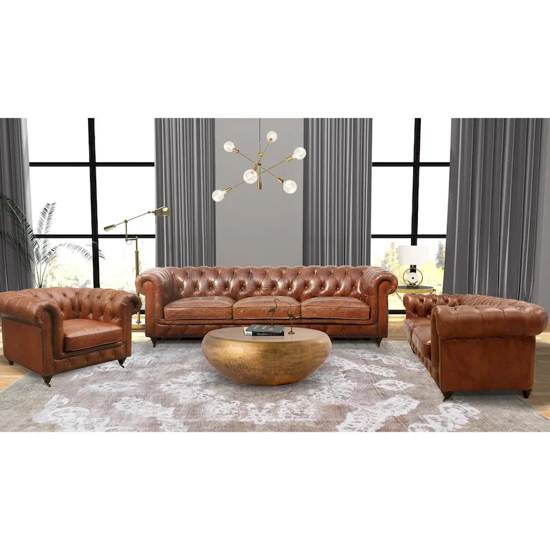 Pasargad Home Paris Club -malliston Chester Bay -tupsutettu sohva/tuoli aidosta nahasta