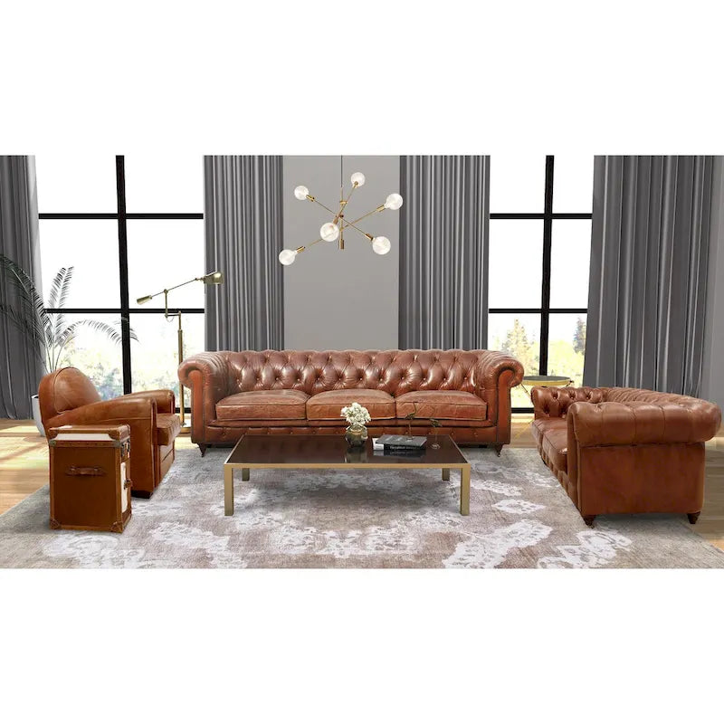 Pasargad Home Paris Club -malliston Chester Bay -tupsutettu sohva/tuoli aidosta nahasta