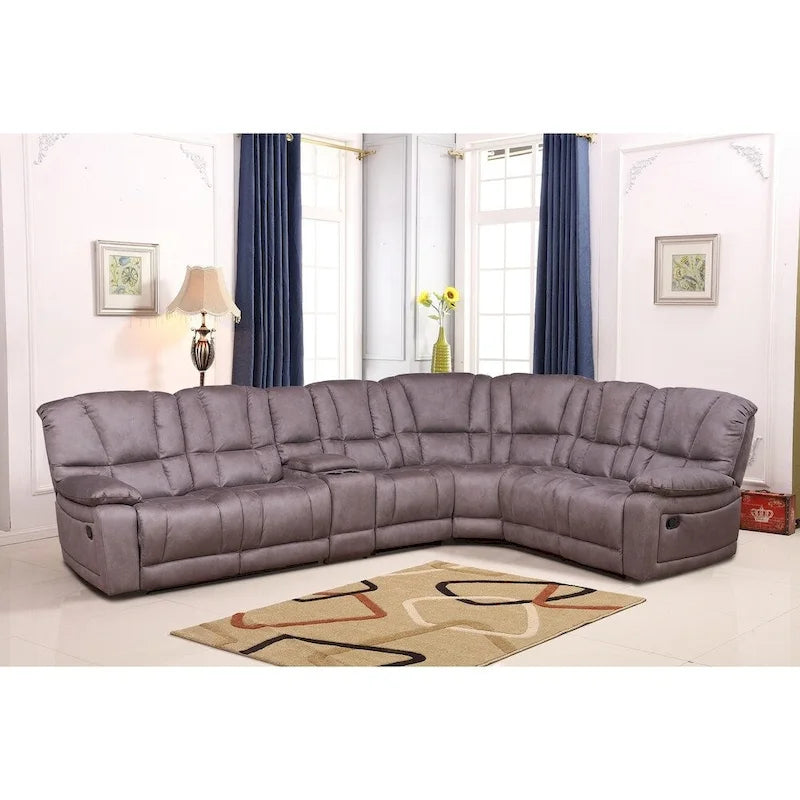 Vanity Art 5-delige verstelbare loveseat van grijze microvezel met console, woonkamerreclinerset met relaxbank