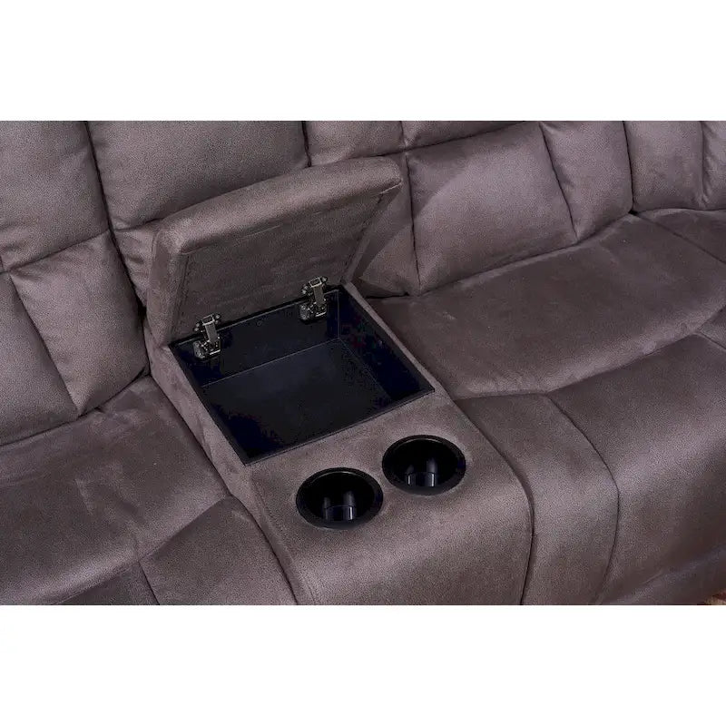 Vanity Art 5-delige verstelbare loveseat van grijze microvezel met console, woonkamerreclinerset met relaxbank