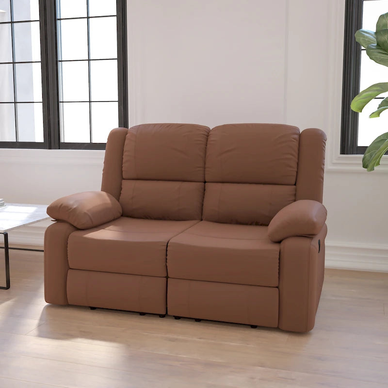 Współczesna tapicerowana sofa dwuosobowa z funkcją rozkładania, zagłówkami i podłokietnikami