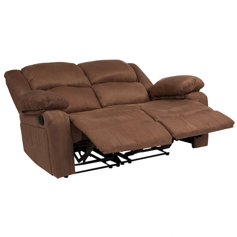 Współczesna tapicerowana sofa dwuosobowa z funkcją rozkładania, zagłówkami i podłokietnikami